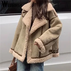 2024 Winter Lamb Fur Fleece Coat Women New Style Casual Loose Thickening Sheepskin Leather Jacket Thick Warm Bomber Jacket