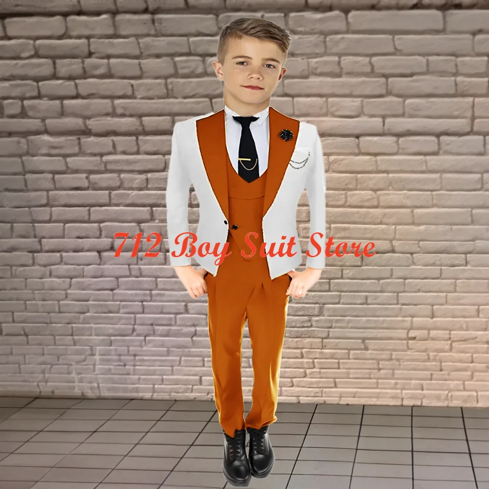 

2024 New Boys Suit Wedding Tuxedo 3-piece Set Formal Blazer Pants Vest 2-16 Years Old Kids Outfit