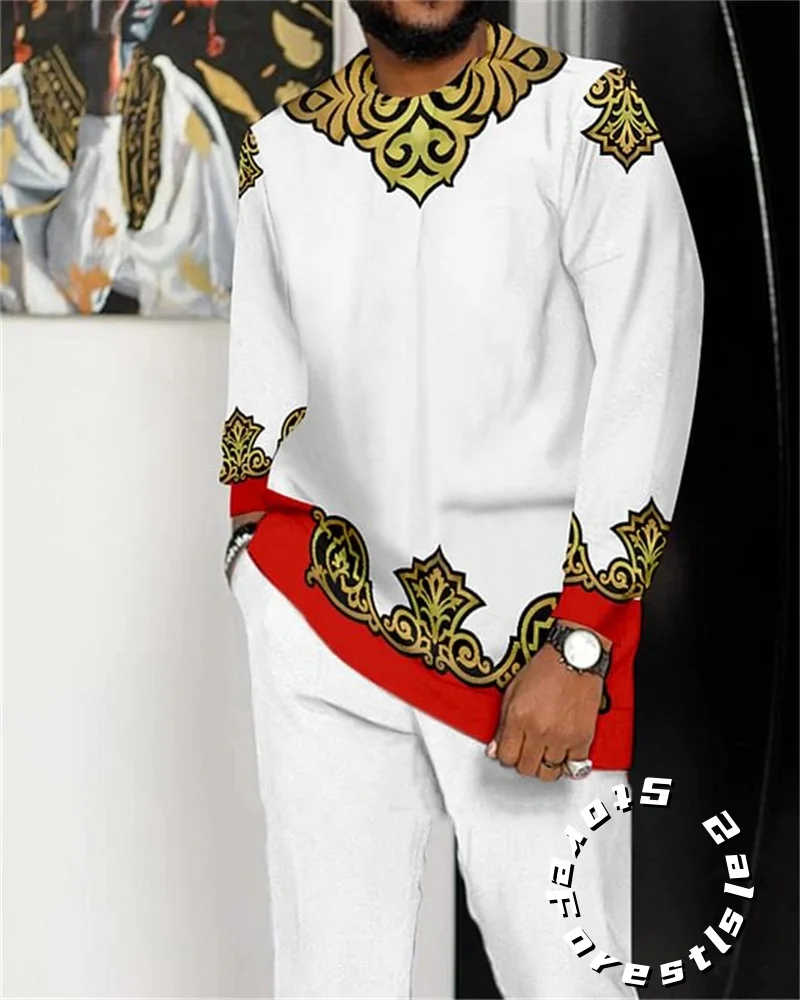 

Summer African National Costume Men Set Oversized T Shirt Trousers 2 Piece Outfit Casual Walking Suit Fashion Designer Clothes