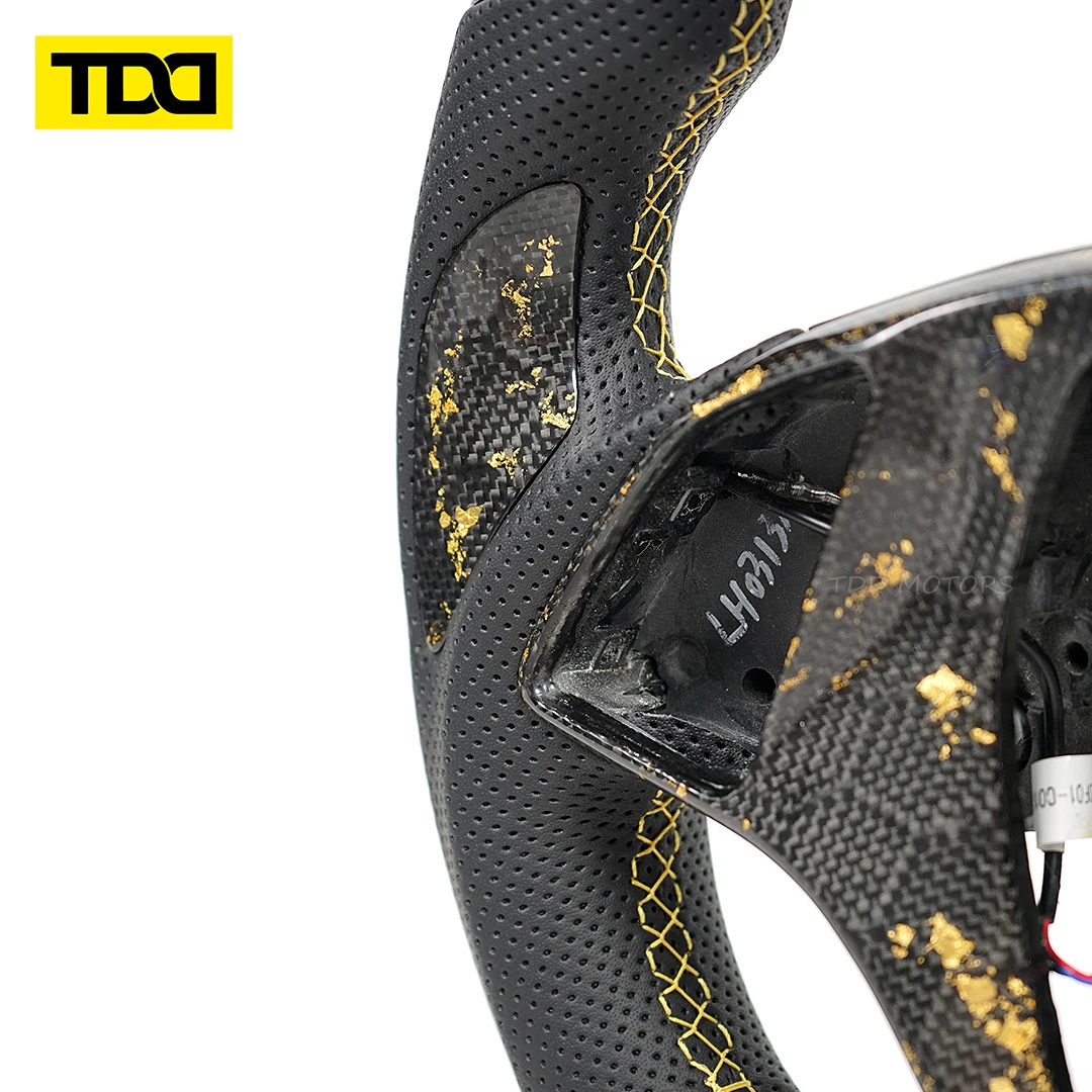 TDD Motors Customized LED Screen Data Display Steering Wheel for Chevrolet C7 Gold Forged Texture 100% Real Carbon Fiber