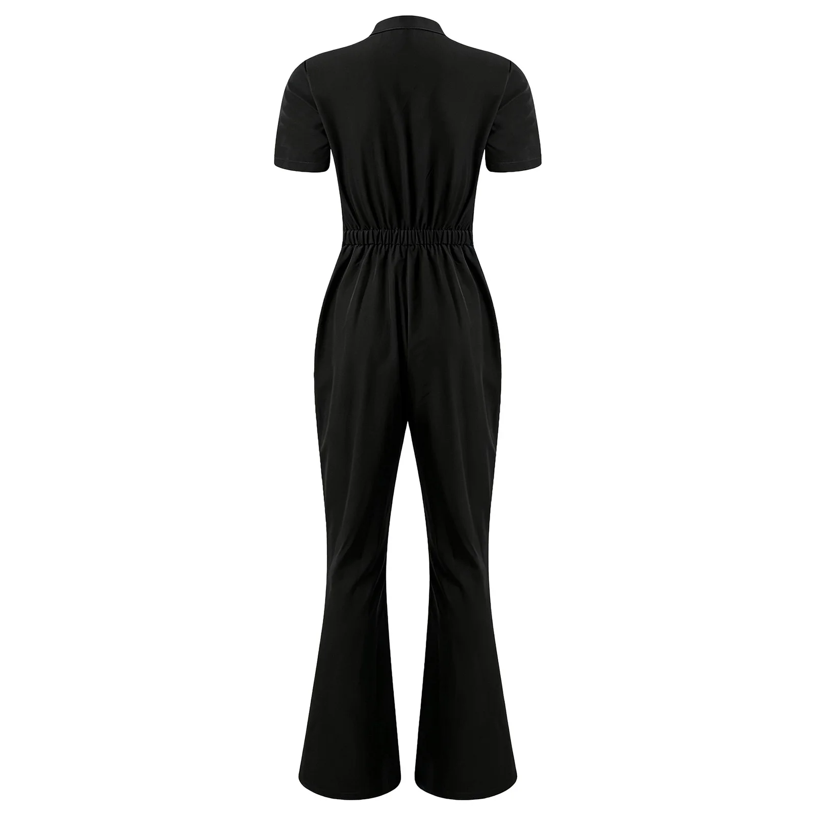 Women Nurse Doctor Coveralls Romper Stand Collar Short Sleeve Elastic Waist Button Bodysuit with Pockets Medical Jumpsuit