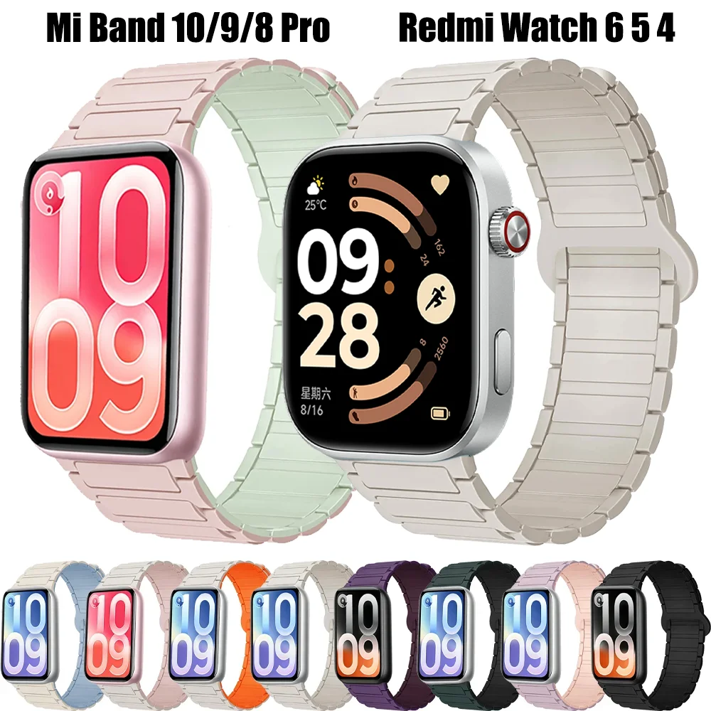 Magnetisches Silikonarmband für Xiaomi Mi Band 10 Pro 9 Pro 8 Pro Wasserdichtes Komfortables Armband für Redmi Watch 6 5 4