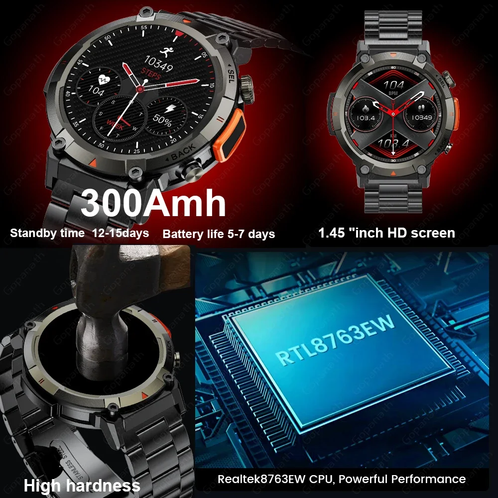 2024 New Men's Smart Watch - 3ATM Waterproof, Original Design, Bluetooth Call, Health Monitor, Flashlight, 100+ Sports Modes.