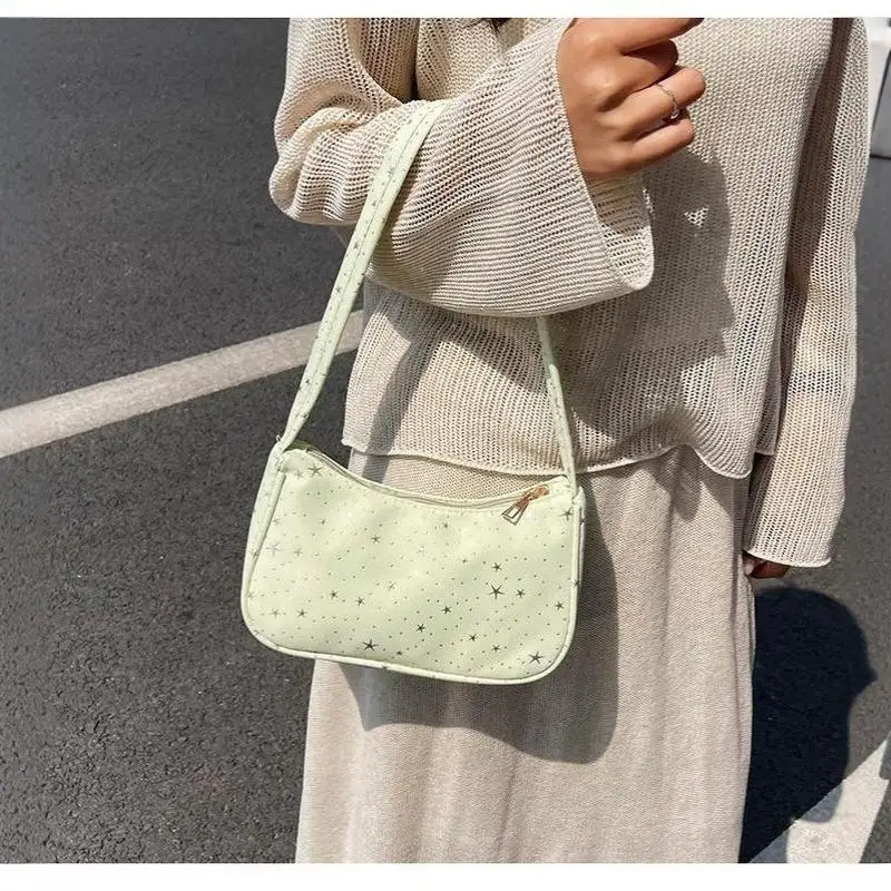 Star Print Women Underarm Shoulder Bag Fashionable Sweet Casual Versatile Tote Bag for Office Shopping Travel Gift