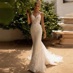 Glamorous Flower Print Wedding Dresses Sexy V-Neck Mermaid Custom Made Robes Newest Mopping Length Princess Vestidos De Novias