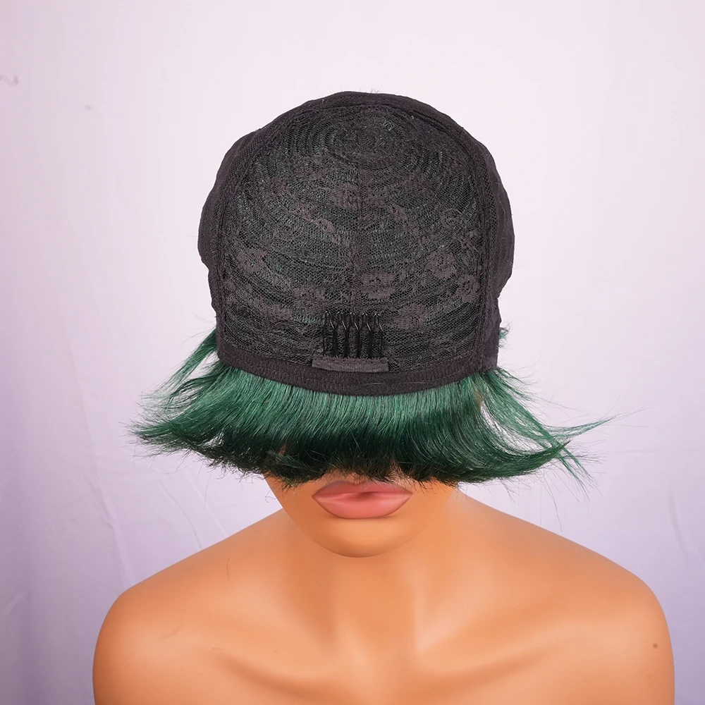 شعر مستعار بقص عابث مصنوع آليًا من شعر بشري قصير وطبيعي وواقعي، شعر مستعار قصير مجعد بطبقات مجعدة عميقة