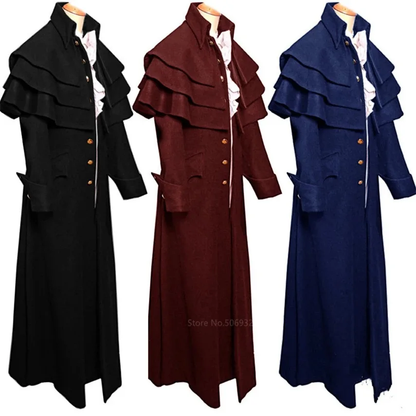 

Men Priest Robes Medieval Punk Renaissance Cosplay Costume Catholic Vintage Long Sleeve Stand Collar Long Jacket Halloween Party