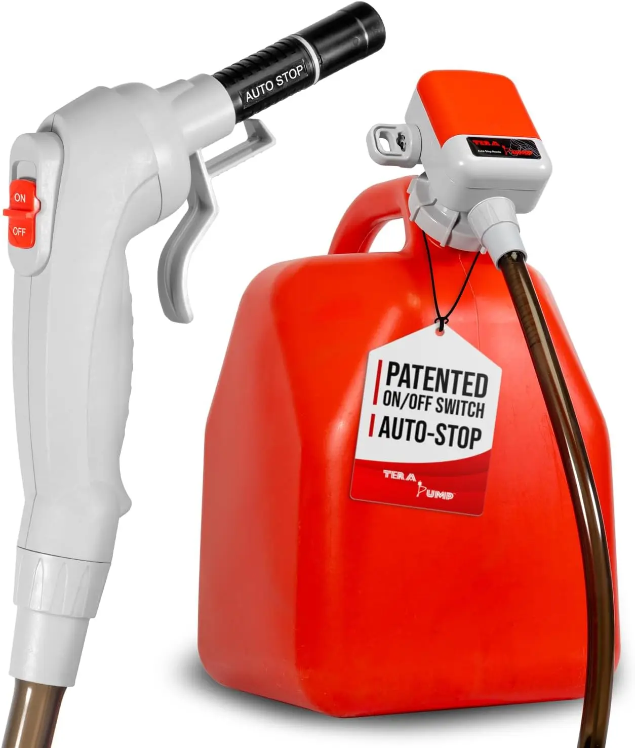 

Fuel Transfer Pump with Auto Stop, Overflow Protection, 2.6 GPM for Gasoline, Diesel, E15, E85 - Heavy-Duty Hose Included