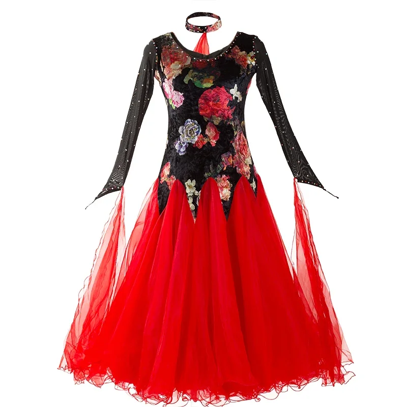 2025 신형 모던댄스 드레스 빅 스윙 경연대회 드레스 왈츠 공연 의상 국가 표준 무용복