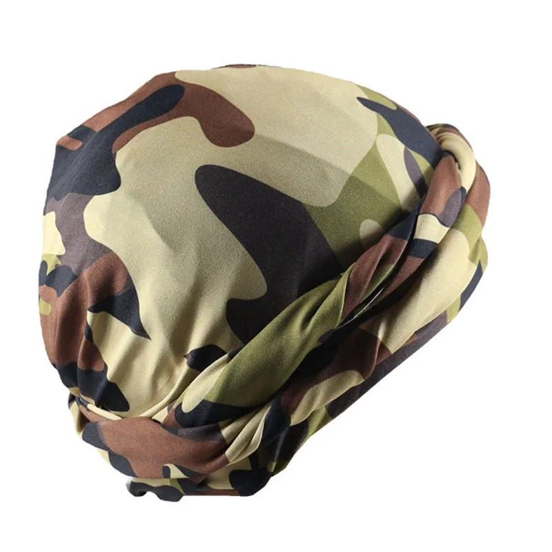 Camouflage Halo Turban for Men Satin Lined Turbans Soft Twist Head Wrap Silky Lined Durags Street Hip Hop Male Bonnet Hat