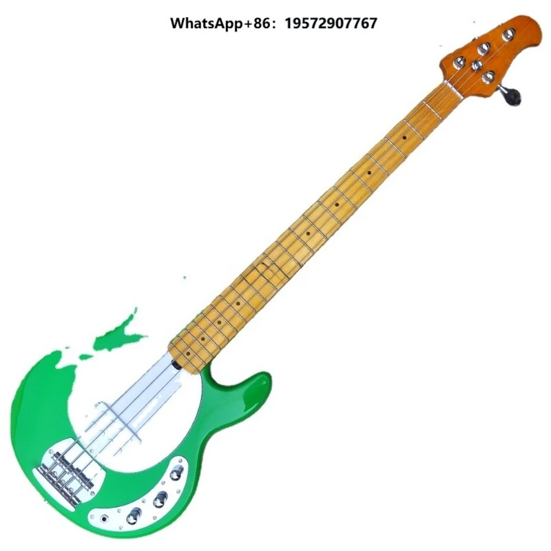 Green Electric Bass Guitar with 4 Strings Maple Fretboard Factory Custom Made
