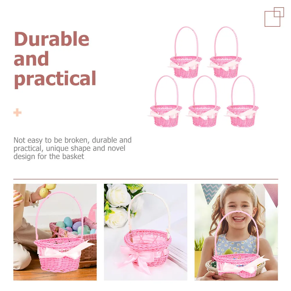 

5Pcs Plastic Bamboo Flower Baskets Woven Handle Small Rustic Storage Basket Flower Girl Basket for Wedding Garden Home