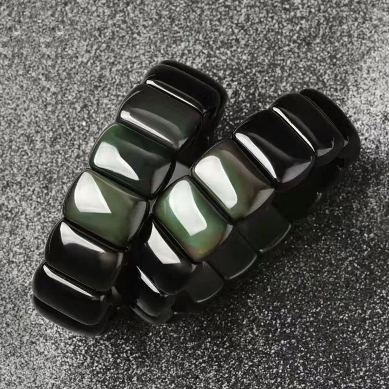 

Натуральный Радужный Глаз Черный Расклешенный Браслет Ювелирные Изделия Мода Ручной Ряд