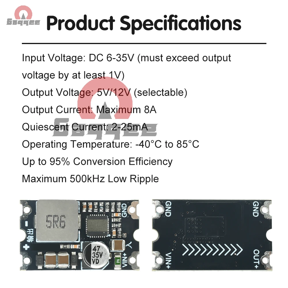 DC-DC Step Down Power Module 6-35V to 5V/12V 8A High Efficiency 95% Buck Converter with Low Ripple Stabilization