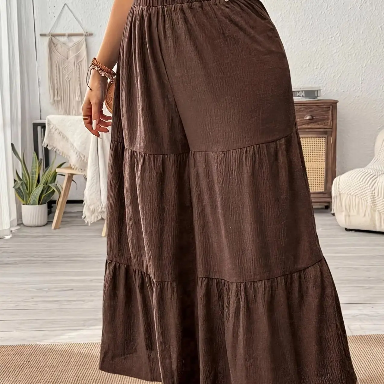 Spring Summer Women's Versatile High Waist Loose Casual Multi-Layer Cake Skirt Midi Dress Cross-Border European Style