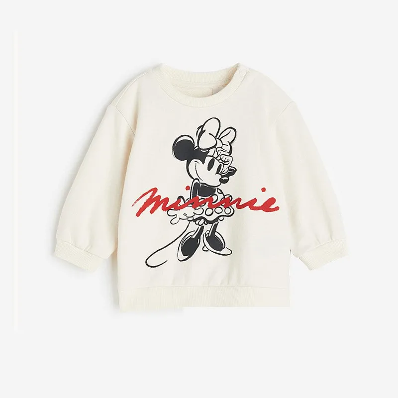 Topy z długim rękawem 1-6Age Girls Cartoon Print Sweatshirt Children Fashion Casual Crewneck Tops Kids Minnie Solid Color Hoodies