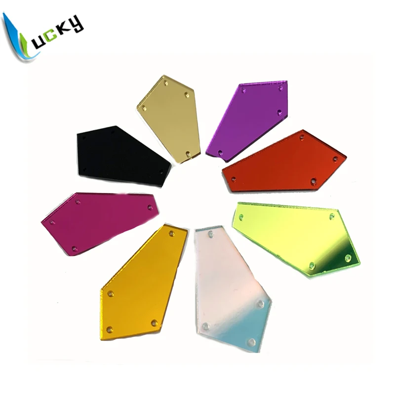 

100pcs Top quality 21*35 shape color mirror acrylic sew on rhinestones with holes acryl flat back mirror crystal beads