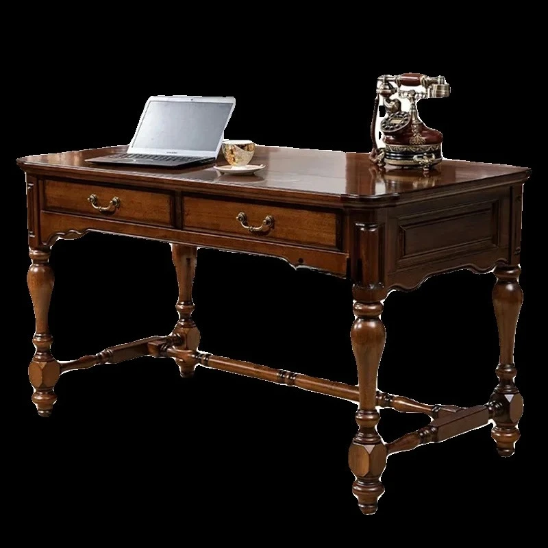 z.All solid wood desk simple study walnut computer writing desk -style villa retro desk