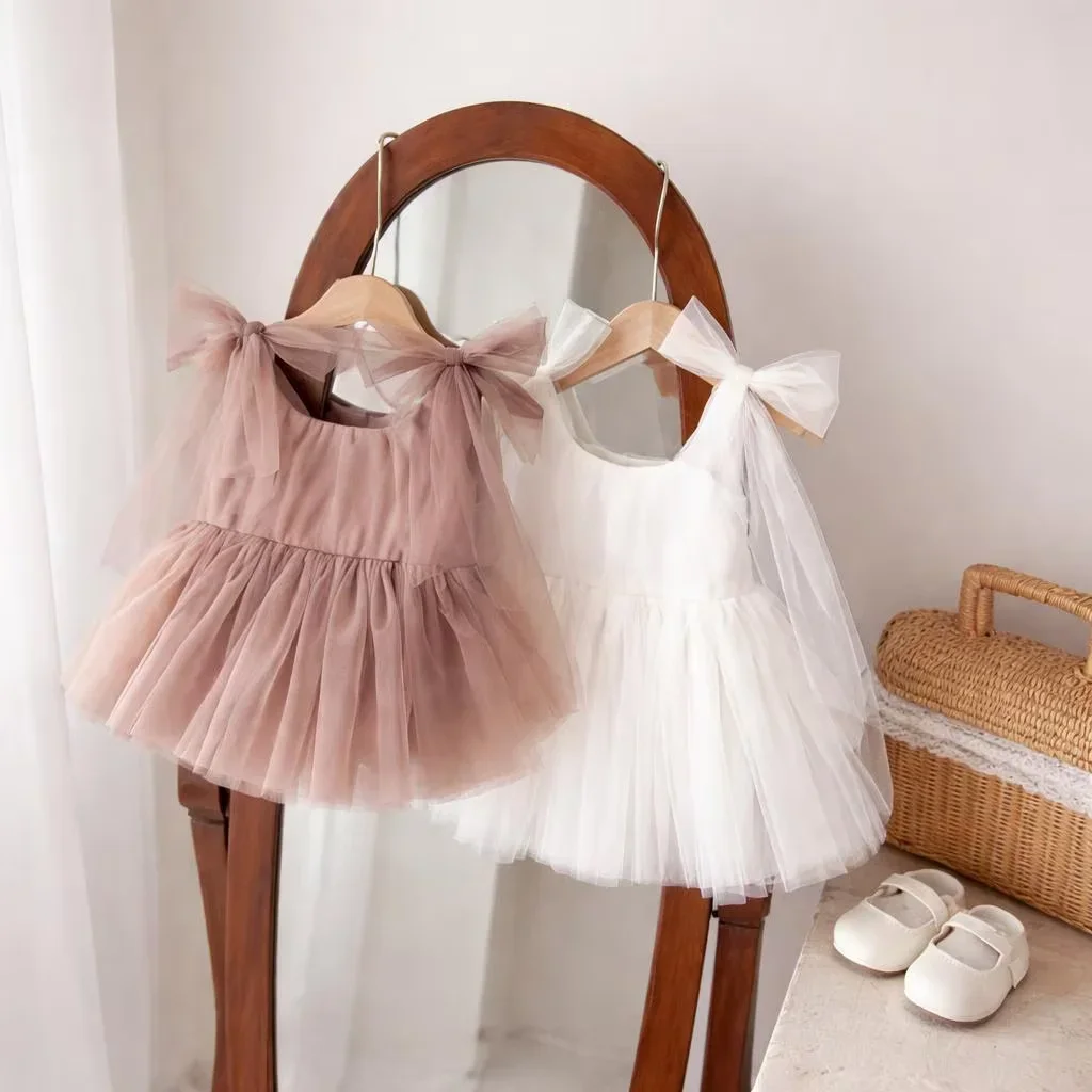 Custom Strap Big Bow Mini Tulle Luxury Dress Women Wedding Guest Gown Kids Wedding Outfit Luxurious Birthday Party Costume for