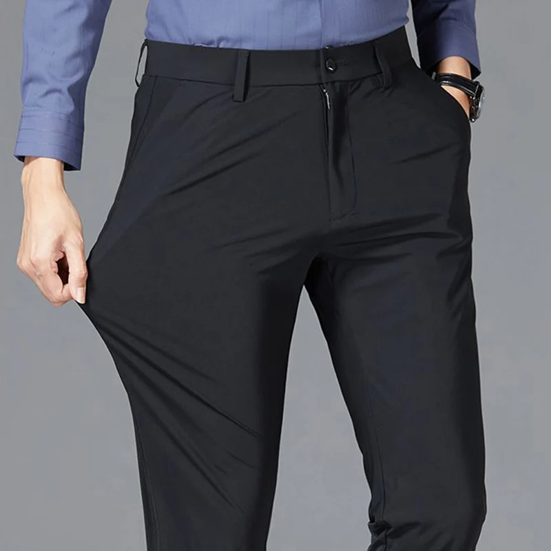 

Летние мужские брюки из ледяного шелка, легкие, до щиколотки, эластичные, прямые, повседневные, высокого качества, дышащие