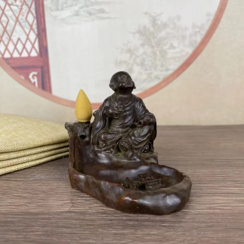 

Brass Monk Desktop Backflow Incense Burner Brass Samanera Chess Art Incense Holder Tea Ornaments Tea Art Decoration Craft Orname