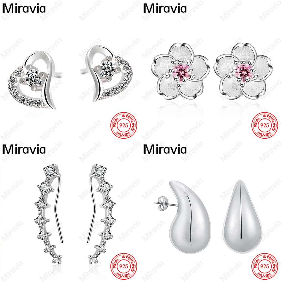 

Miravia 925 Sterling Silver Five-Petal Pink Zircon Earrings For Women Cute And Elegant Party Wedding Jewelry