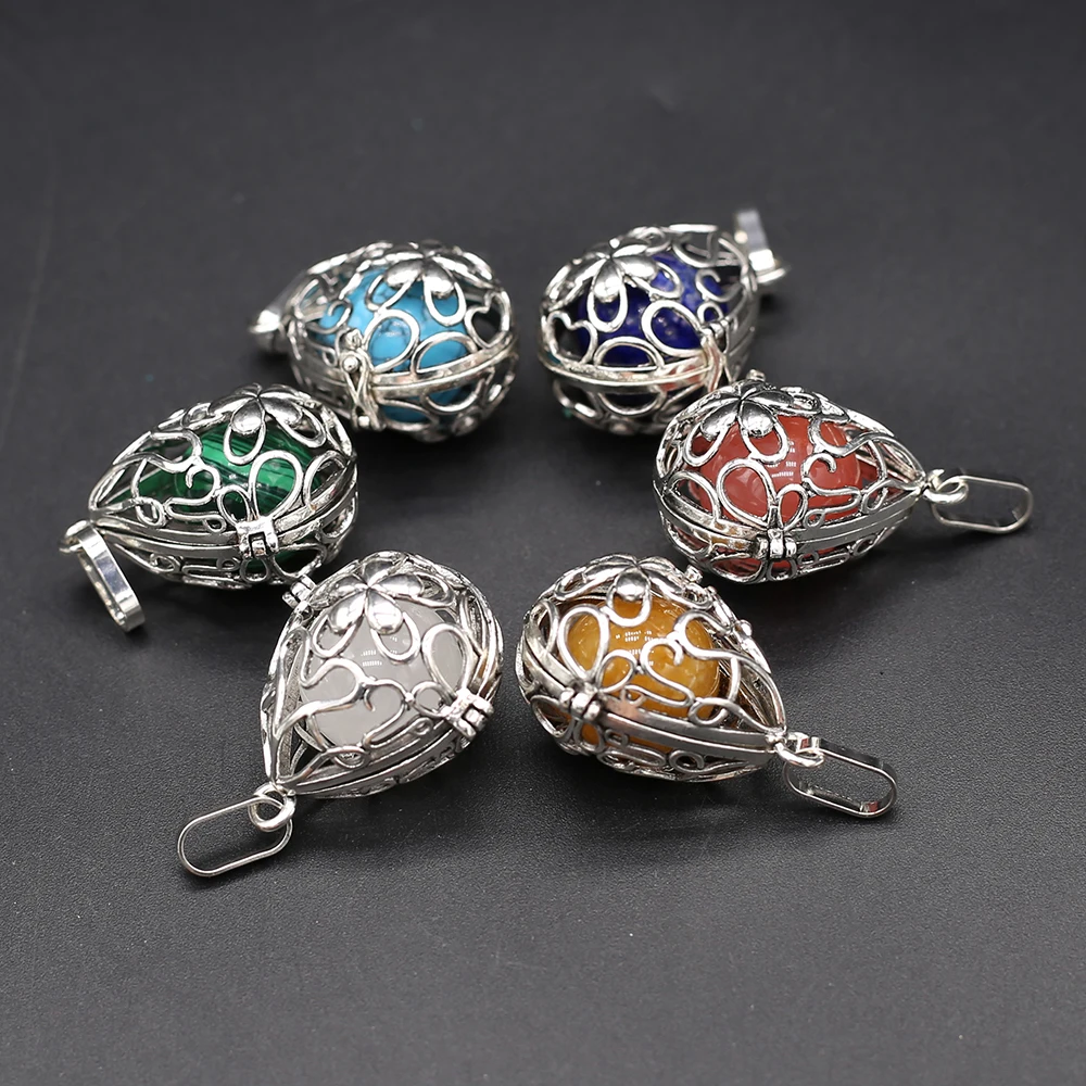 Women Necklace Pendant Natural Stone Flower Cage Pendant For Jewelry Making DIY Necklace Bracelet Gift Jewelry Accessory