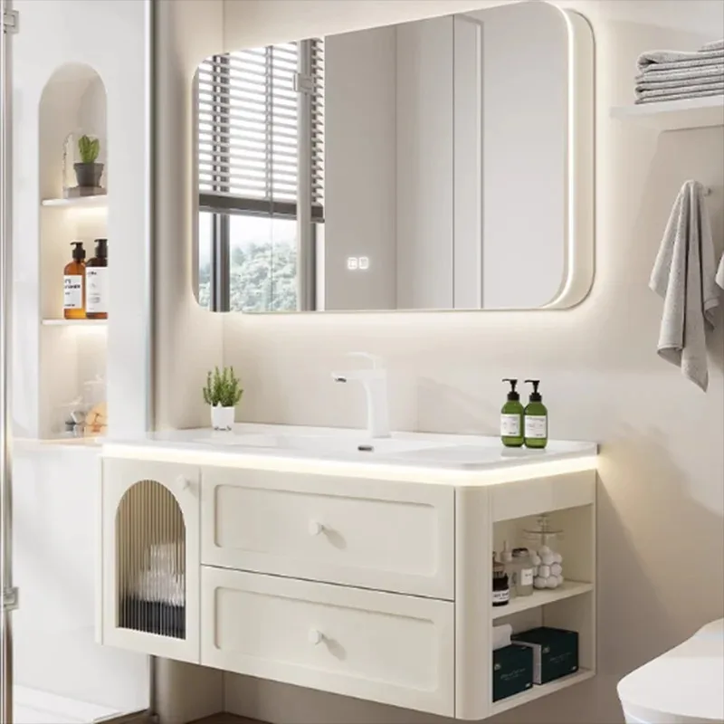 

Unique Drawers Bathroom Cabinet White Waterproof Luxury Vanity Bathroom Cabinet Full Set Floating Mobile Da Bagno Furniture Home