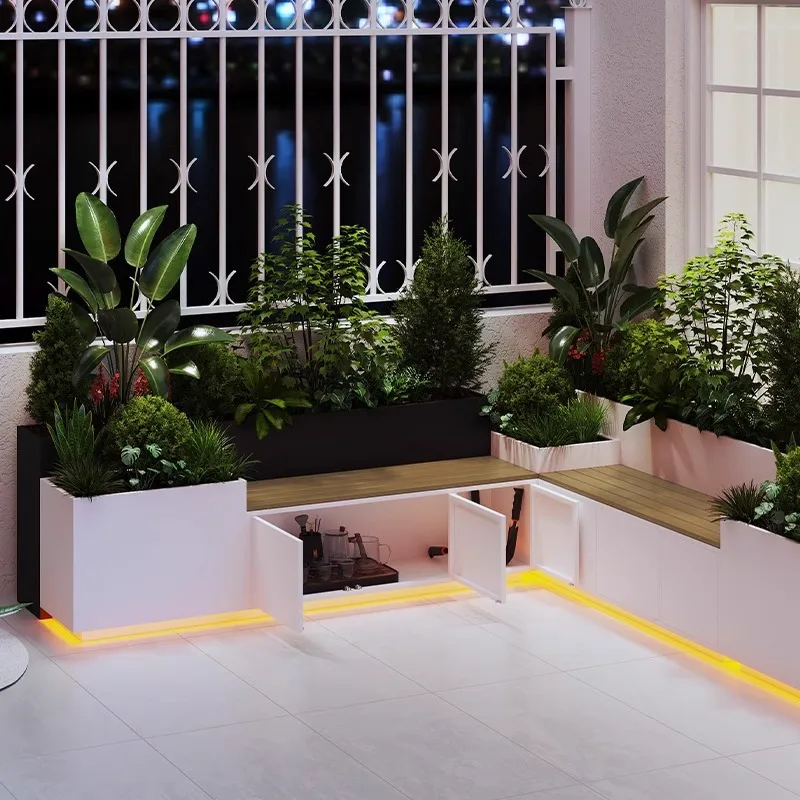 

Customizable Balcony with Cabinet Door Antiseptic Wood Bench Seat Combination