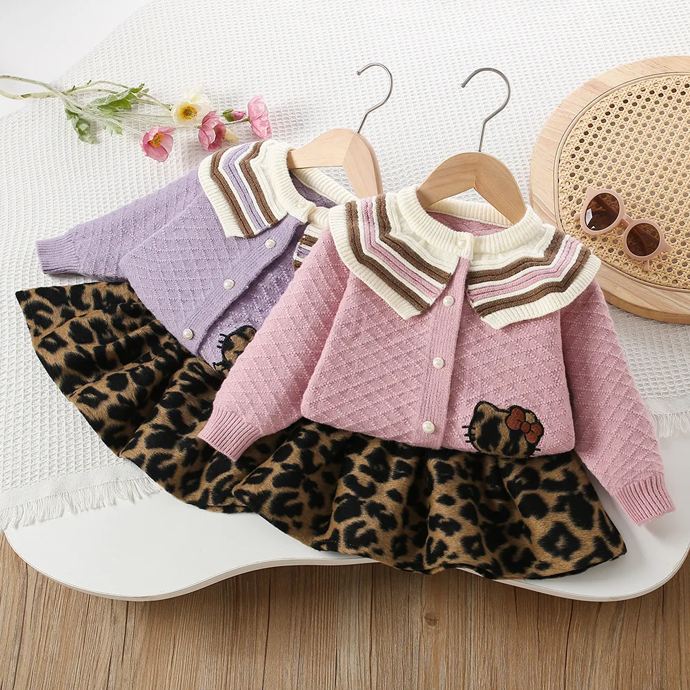 

Girls Dress Clothes Sets Autumn Winter Children Woolen Jersey Sweaters Coats Skirts Kids Princess Suit For Baby Knitted Outfits