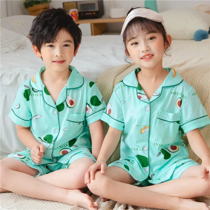 Girls Summer Short Sleeve Button Down Lounge Wear Kids Pajamas Sets Princess Baby Nightwear Kids Clothes Pijamas Infantil Pjs