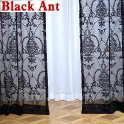 Black White Embroidery Tulle Curtains For Living Room Bedroom Lace Romantic Voile Sheer Curtains Sliding Door Bay Custom Made 2