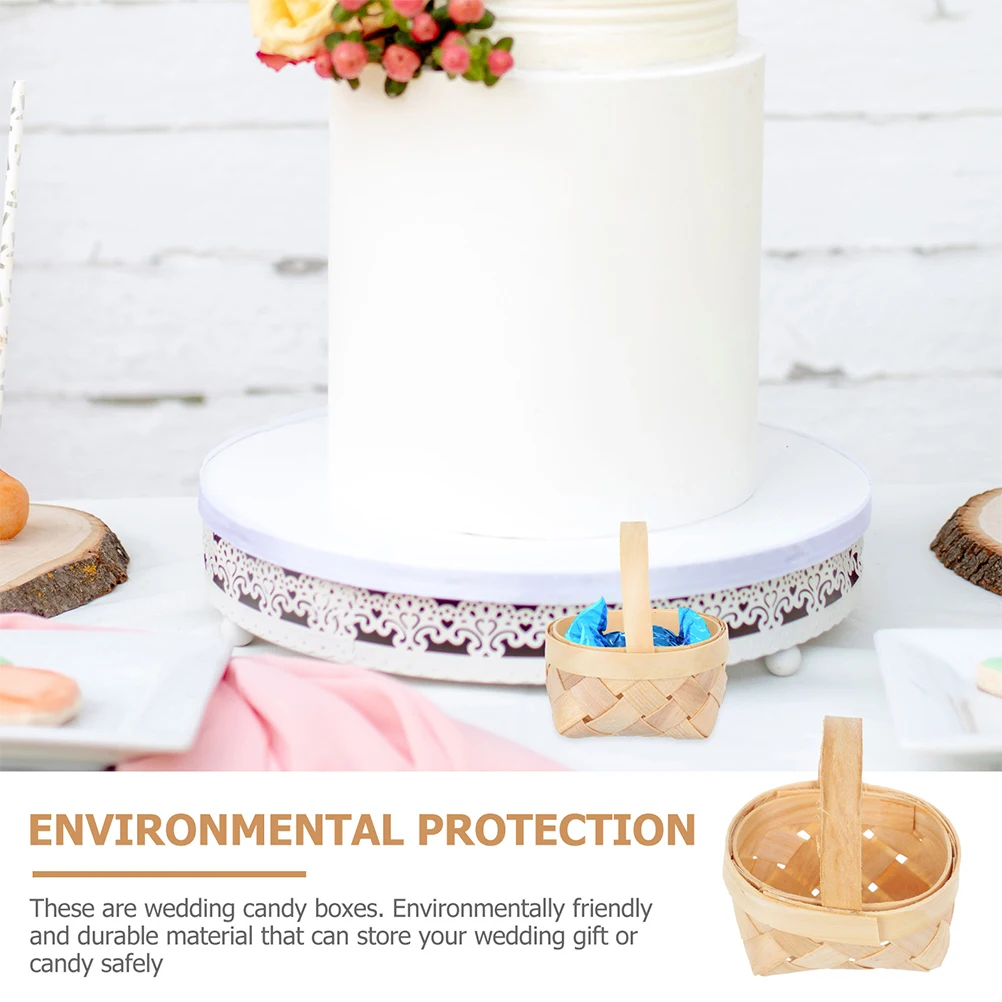 

4Pcs Mini Candy Basket Wooden Portable Handwoven Candy Holder Wedding Birthday Storage Basket Gift Packaging Boxes