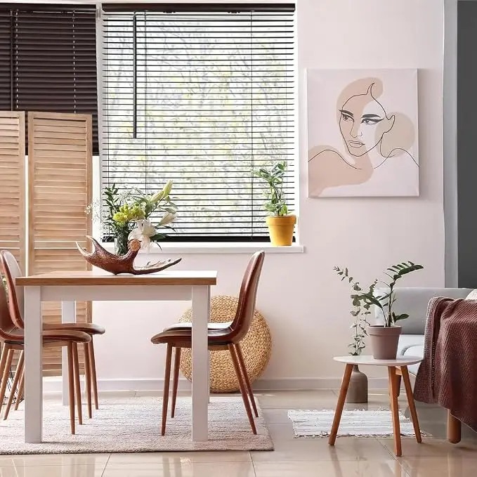Manual Spring‑Operated Black Wood Blinds Child‑Safe Waterproof Window Shades Durable Light‑Blocking Treatments for Home Bedroom