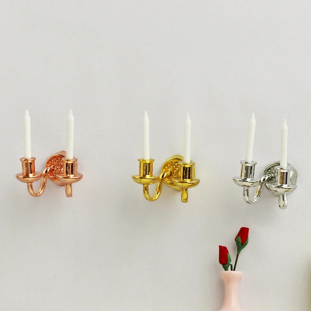 1Pcs 1/12 Dollhouse Miniature Accessories Mini Double Head Wall Candle Model  for Doll House Decoration ob11