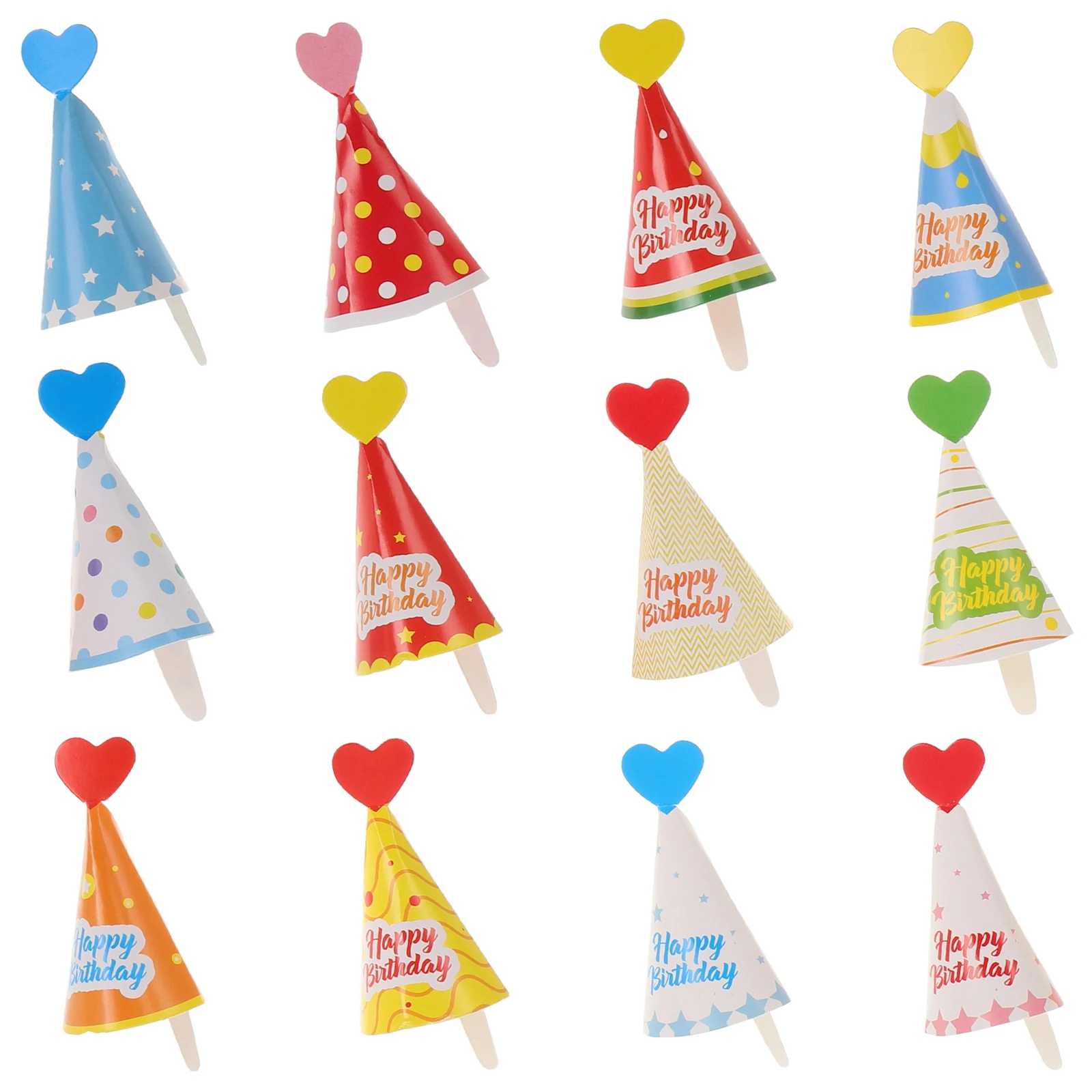 

36pcs Cake Hat Decoration Cupcake Picks Birthday Party Hats Kids Ice Cream Cone Prop Mini Cake Decorations Sweet Dessert