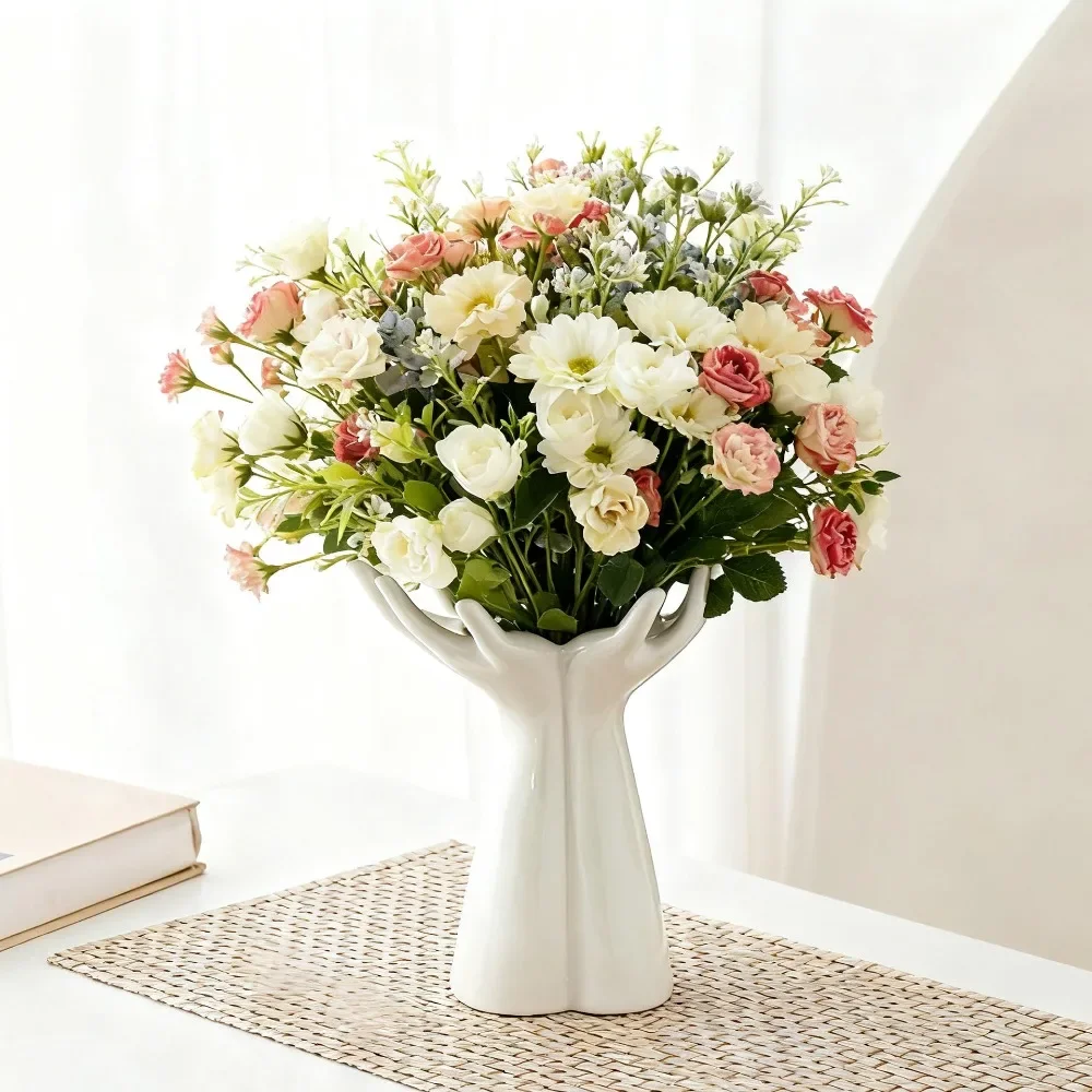 Creative Ceramic Gesture Vase Creative White Ceramic Flower Arranging Device Living Room Porch Study Luxury Home Decoration