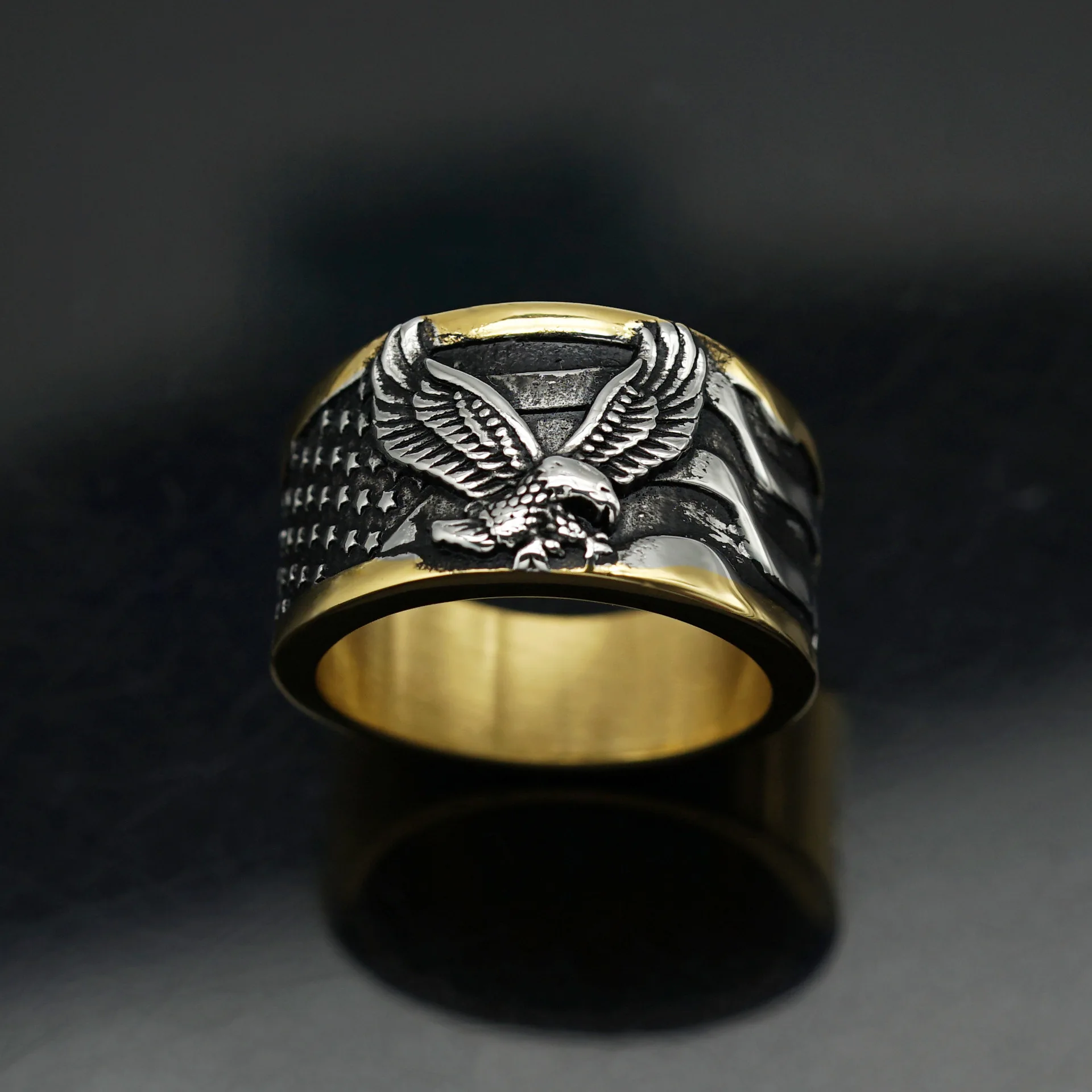 

Retro gold color eagle Ring Men's 316L Stainless Steel Animal Freki Vintage Fashion Charm Amulet Jewelry