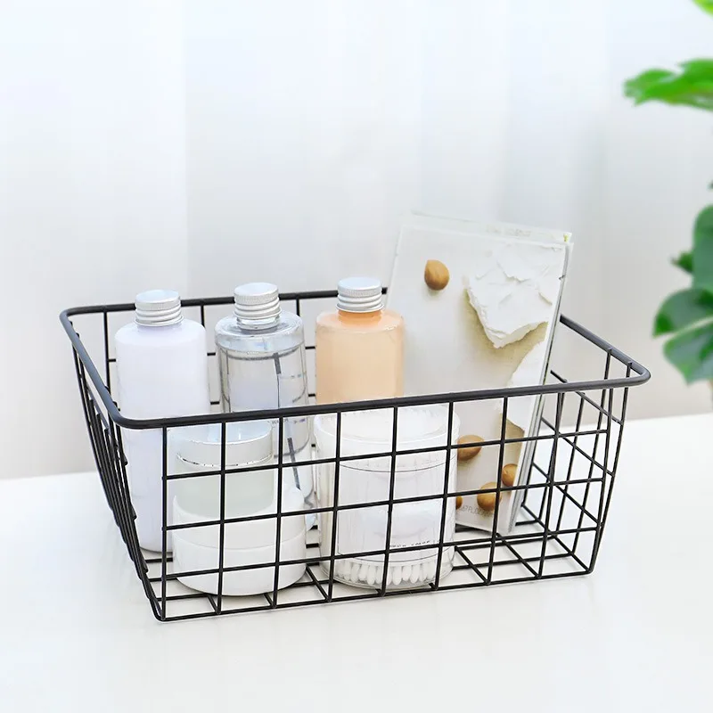 Iron Storage Basket Kitchen Desktop Snacks Utensils Children's Toys Classification Box Closet Clothing Organizing Baskets