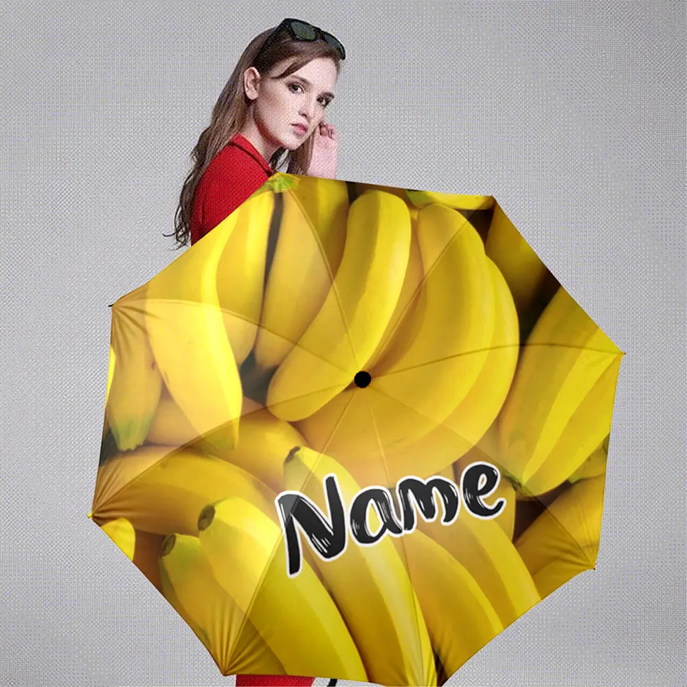 Custom Name Umbrella Yellow Banana Pattern Umbrella with Text Design Portable Folding Umbrella,Christmas Gift
