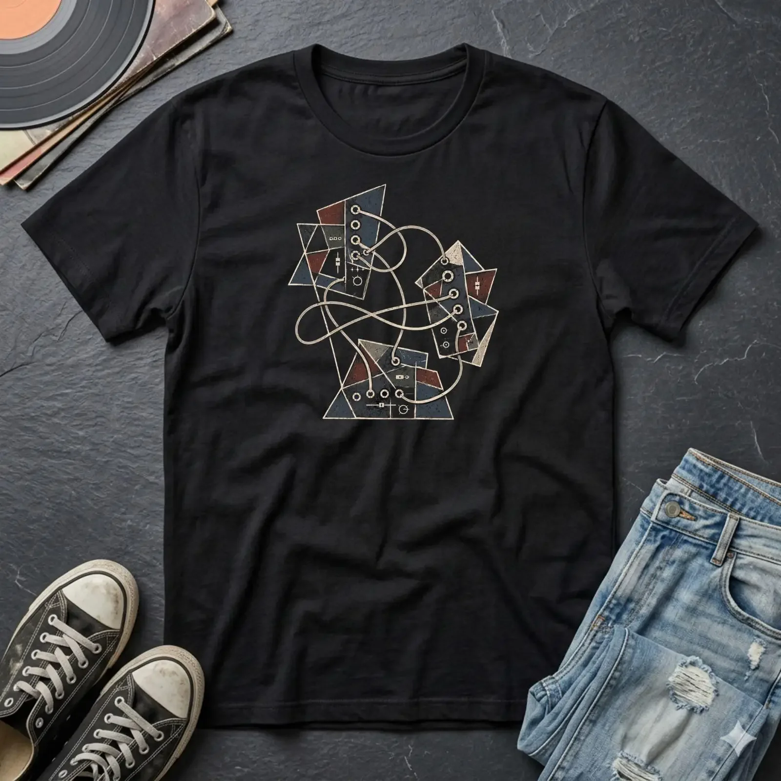 Pablo Picasso Style Geometric Modular Synth T Shirt Beat Maker Music Producer Analog Keyboard Player DJ  vintage Washed