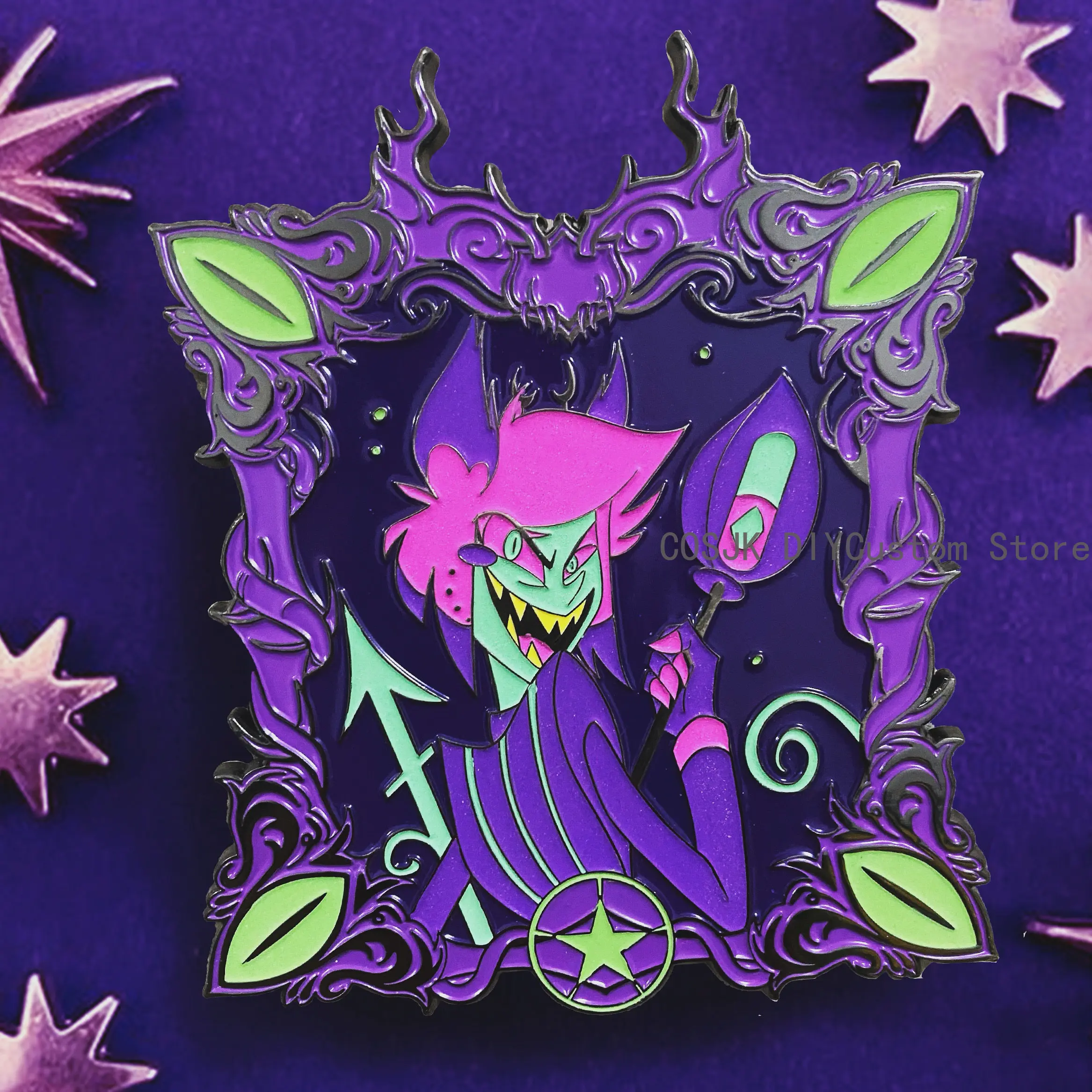 

Anime Hazbin Hotel Alastor Radio Demon Cosplay Cartoon Metal Emblem Noctilucence Brooch Accessories Badge Mascot Fans Gift