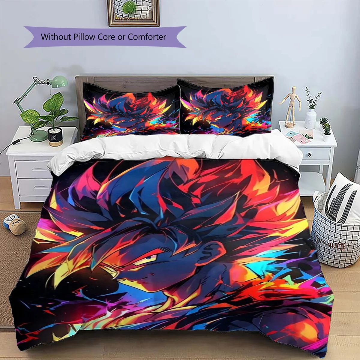 Juego de Funda de Almohada y Funda Nórdica con Diseño de Goku, Decoración de Cama para Dormitorio, Regalo para Entusiastas.-TING