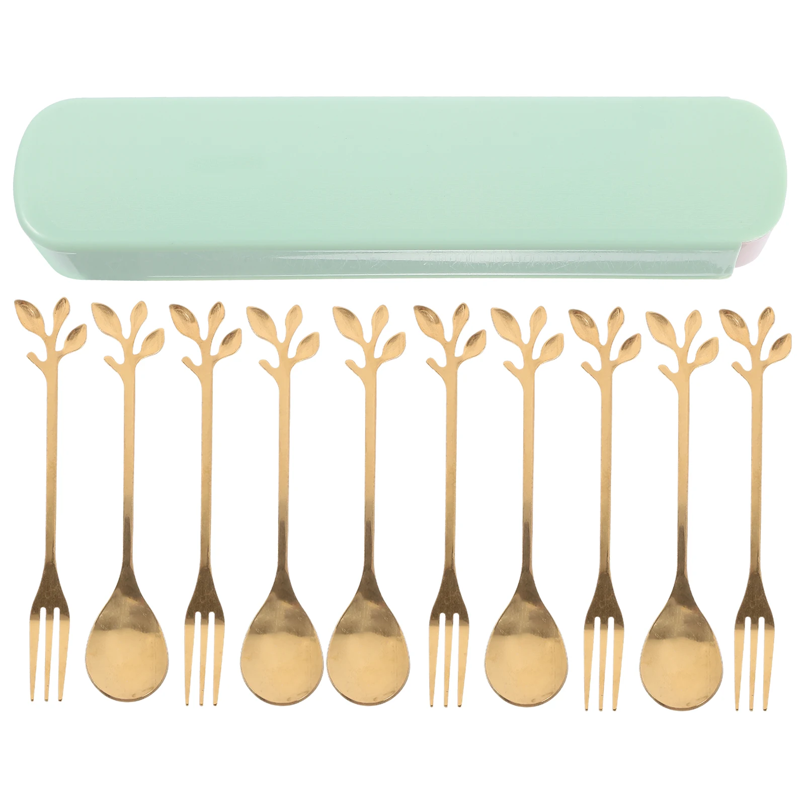 

Fruit Fork Set 10pcs Stainless Steel Dessert Forks Spoons Reusable Eating Utensils Cake Cutlery Kit Storage Box Modern Design