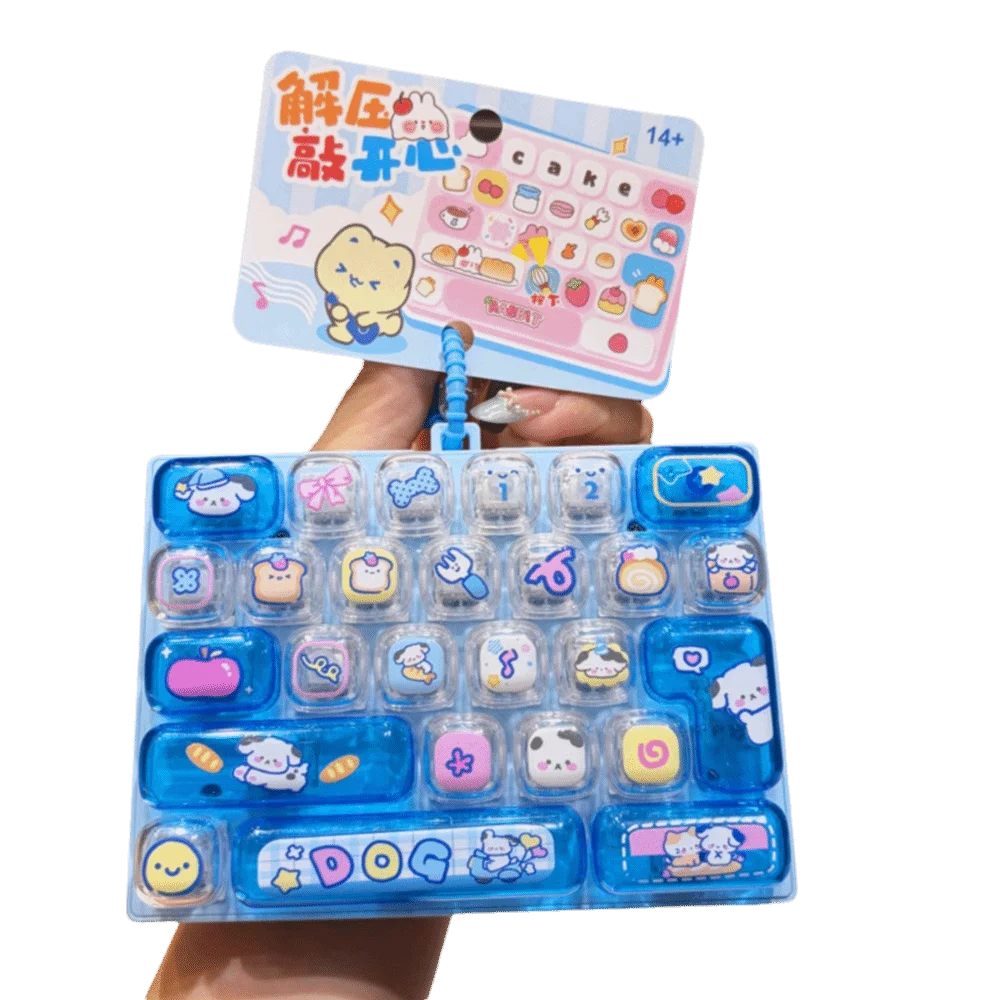 26-Key Decompression Button Cute Design Transparent Dual-Tone Mini Keyboard Pendant Strawberry Rabbit Fruit Keyboard Keychain