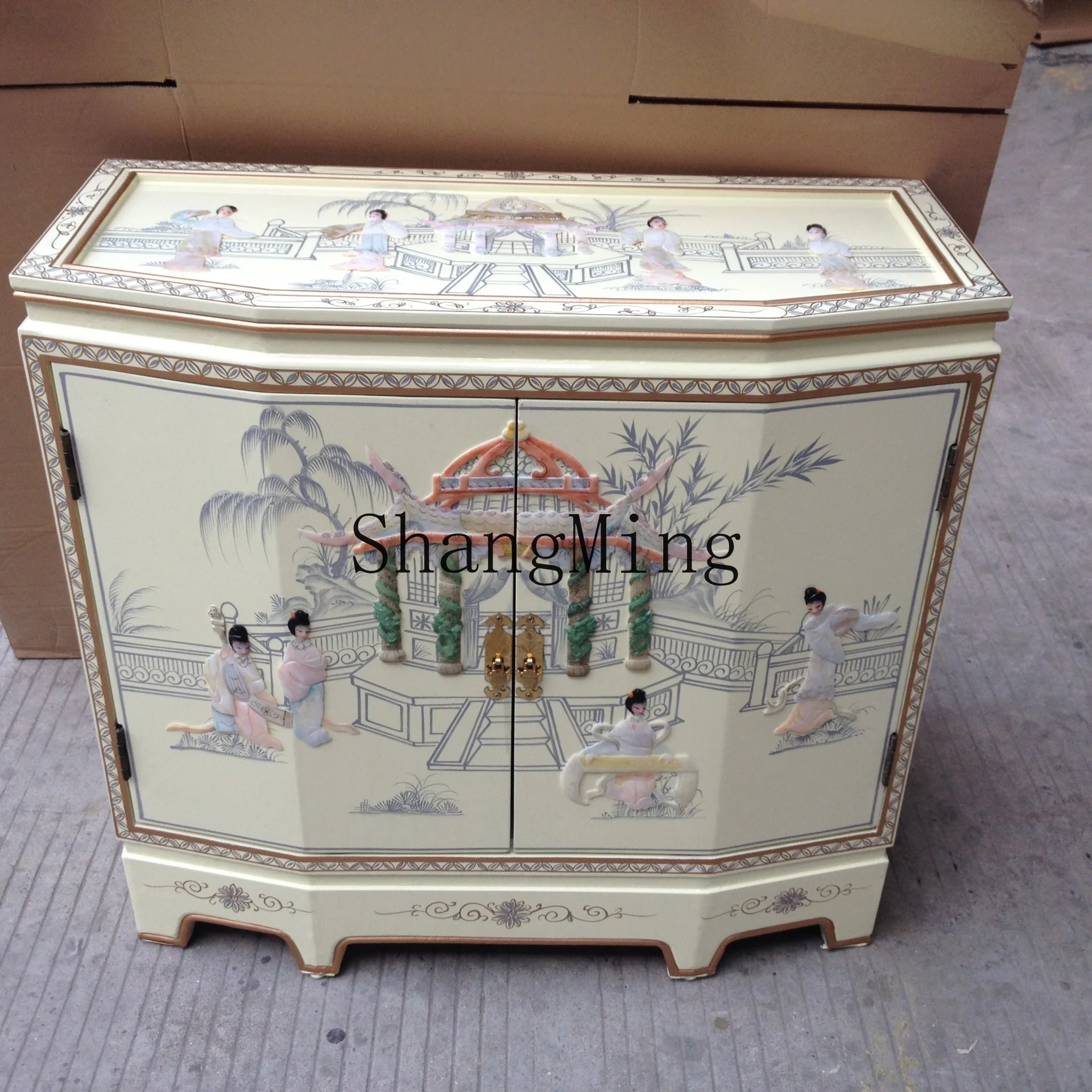 SM New Supreme Beauty Ivory White Four Door Entrance Cabinet Painted Furniture Inlaid Shell Entrance Entrance Cabinet