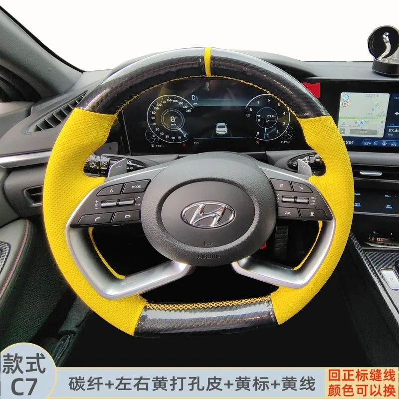 DIY Hand Sewn Leather Car Steering Wheel Cover for Hyundai Tucson TUCSON LA FESTA Elantra Sotana Ix35