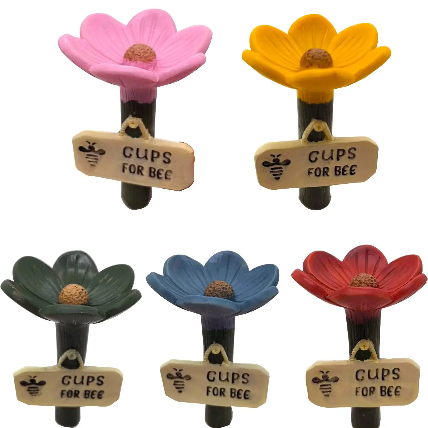 Bees Watering Station, Garden Resin Floral Bee Feeder with Colorful Butterfly Bath Tub, No Wooden Stick for Outdoor Decoration