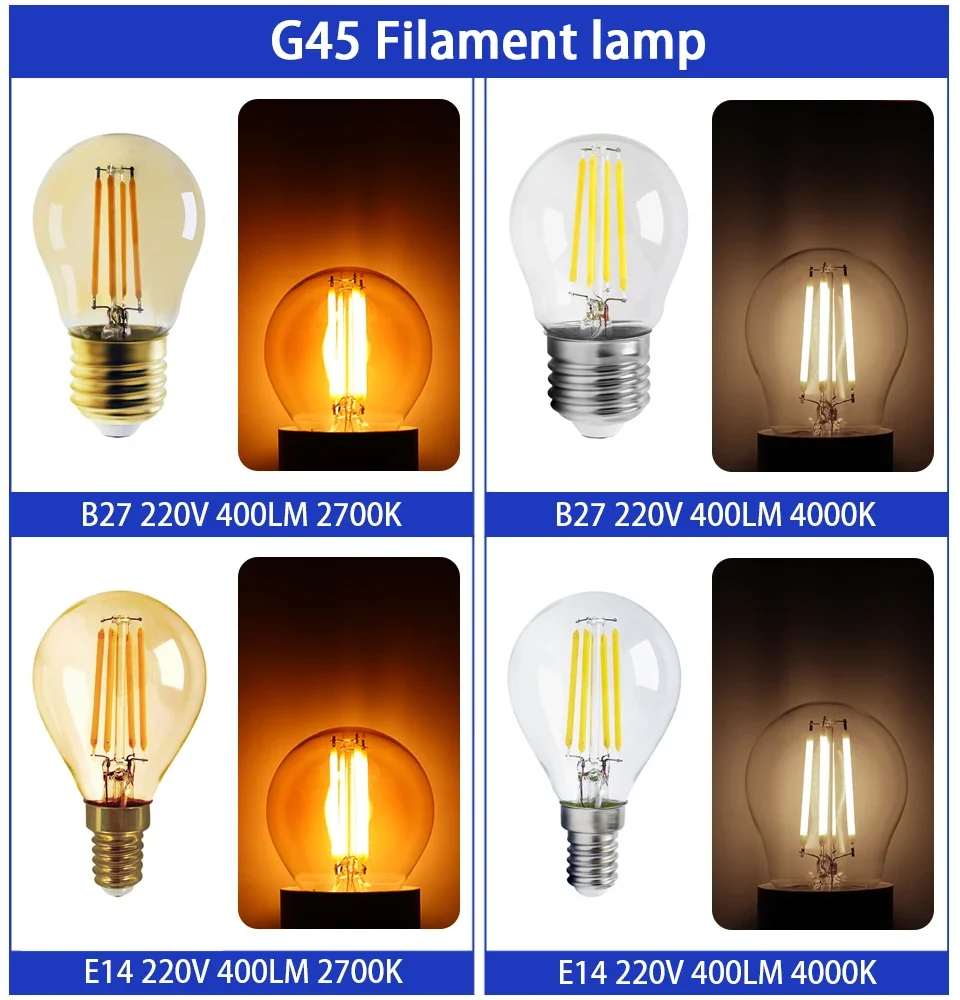 2pcs E27 B22 Retro Edison LED Filament Bulb Lamp AC220V-240V Light Bulb A60 G125 6W 8W Glass Bulb Vintage Globe Light