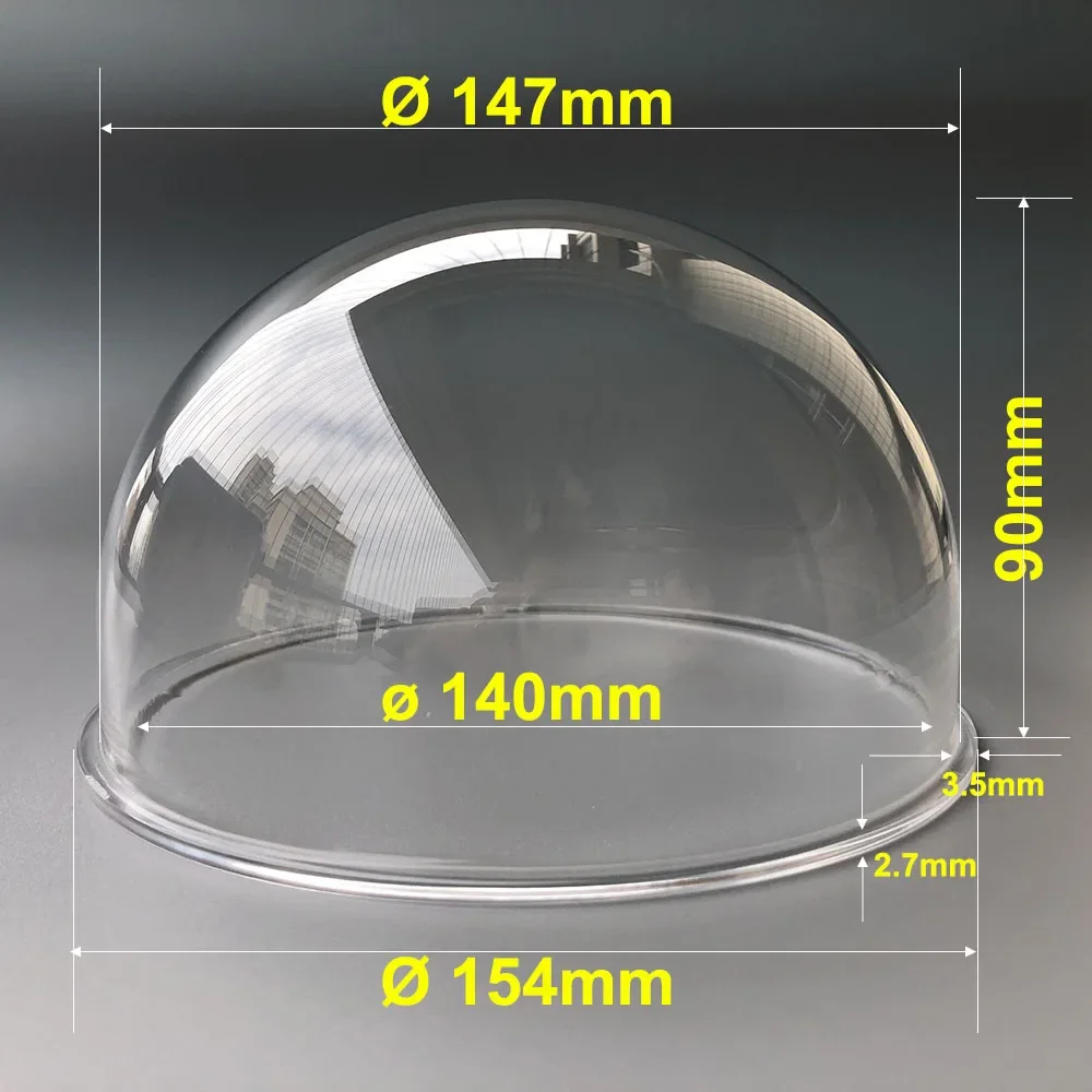 

Heightened 154x90mm 6 Inch Monitor Hemisphere Transparent Acrylic Spherical Cover PTZ Dome Camera Glass Shell With Flange